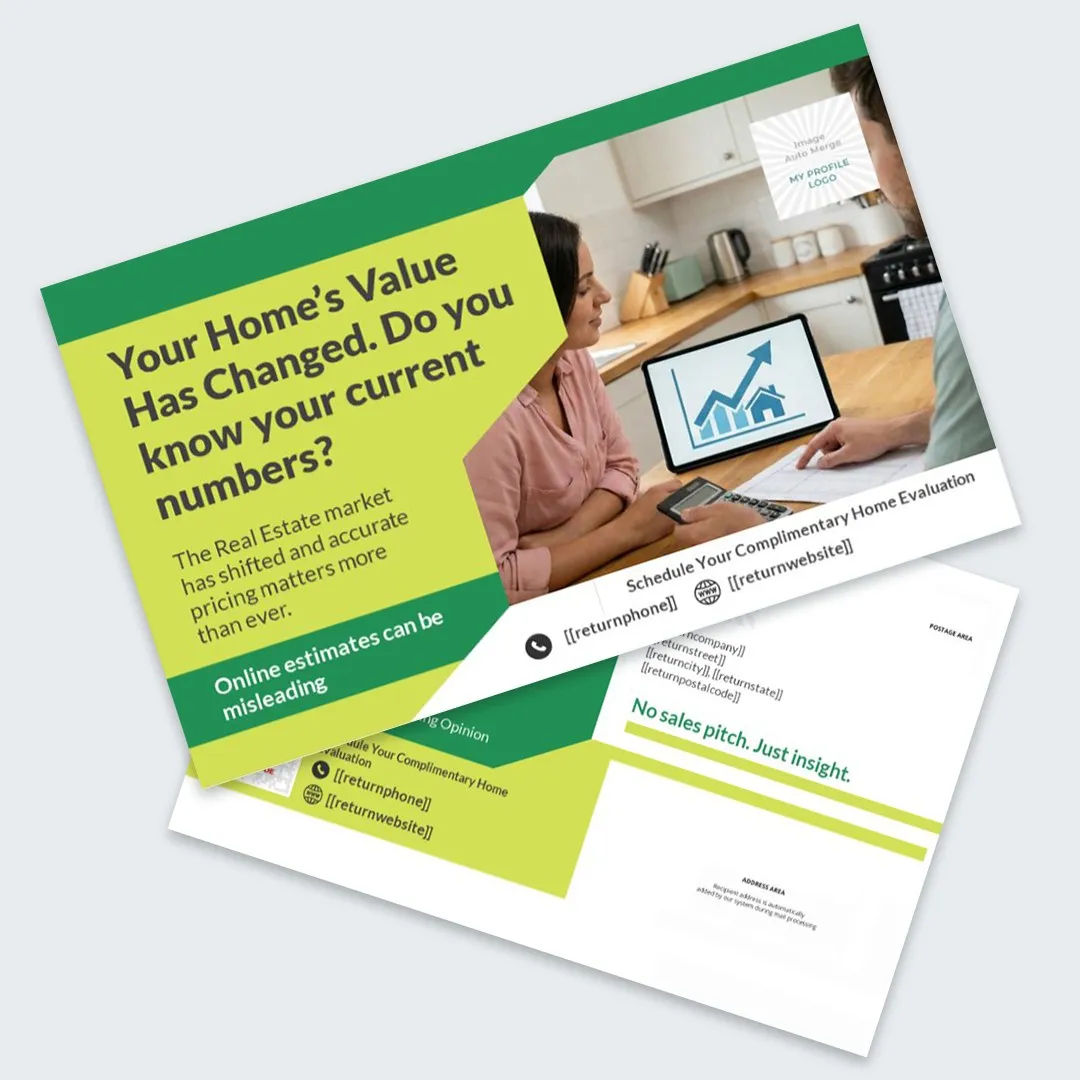Your Home's Value Has Changed: Small and large postcard