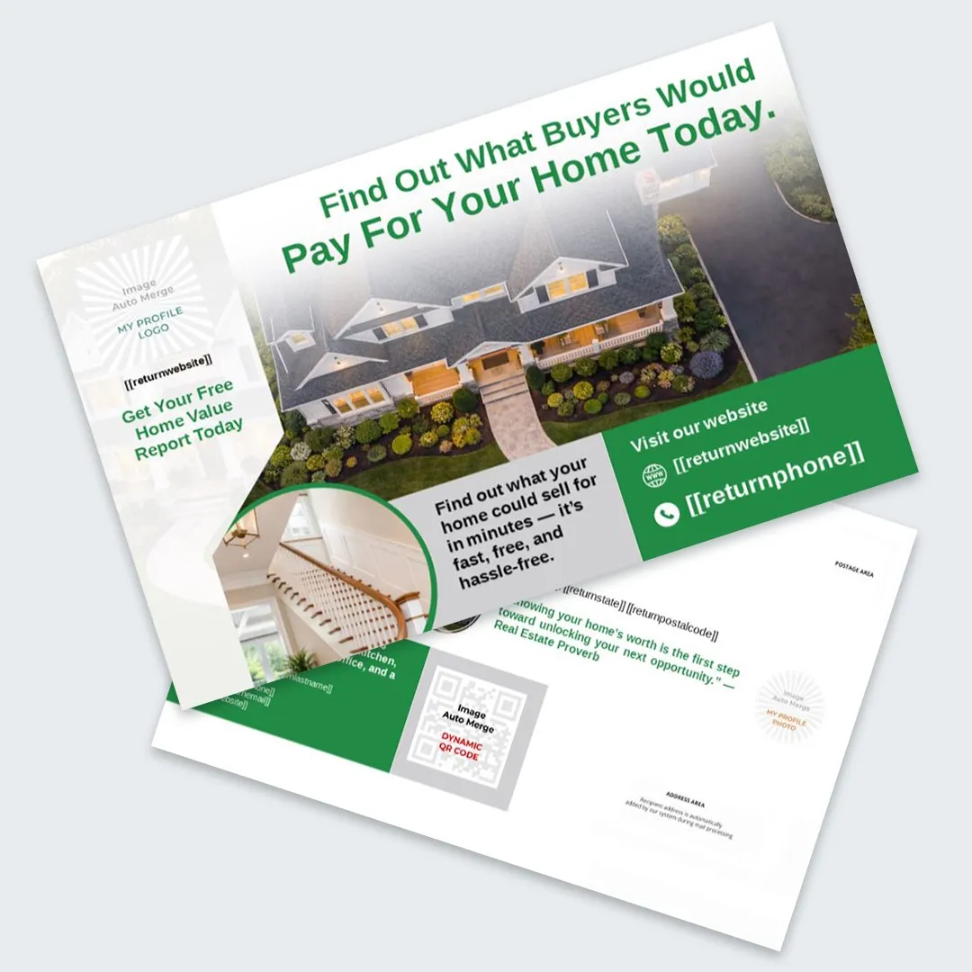 Home Value Report, modern: Small and large postcard